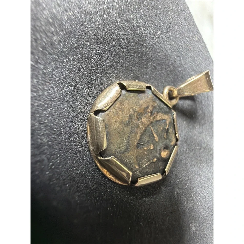 Ancient Widows Mite Coin 14K Gold Mount Pendant 